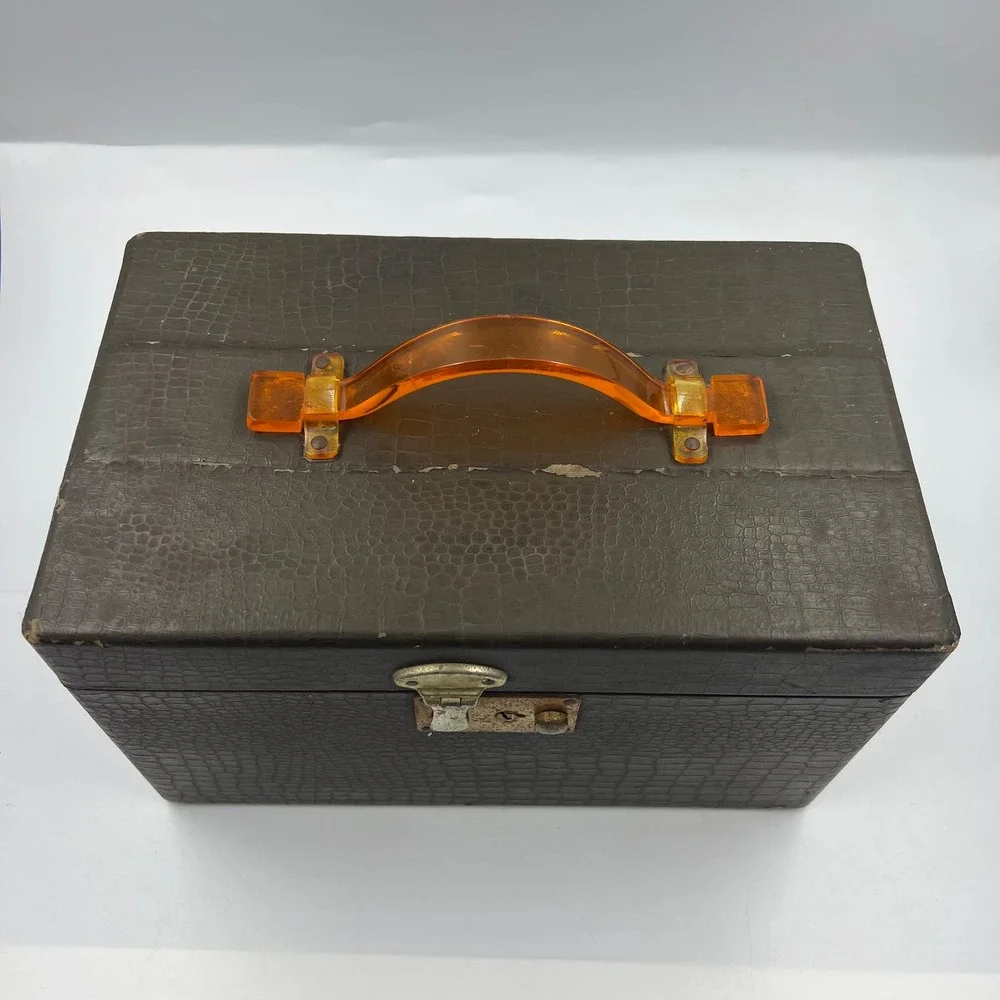 Vintage Snake Skin Mini Train Travel Case Carry On Luggage Handle MCM Distressed